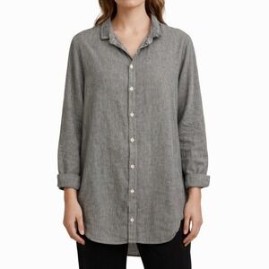 CP Shades‎ Button Front Tunic Shirt Size Medium Gray Stripe 100% Cotton Casual